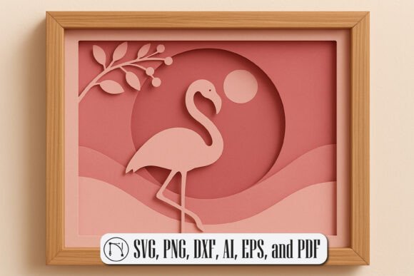 3D Flamingo Shadow Box SVG for Stylish Merch