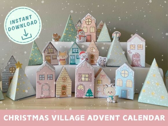 3D SVG Christmas Village Advent Calendar Houses