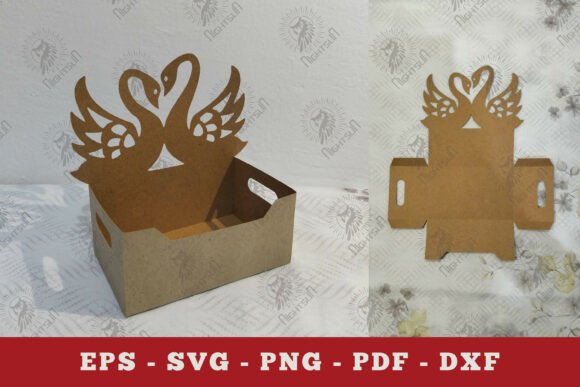 Couple Swan Box Display Papercut SVG: 3D SVG for Table Decorations