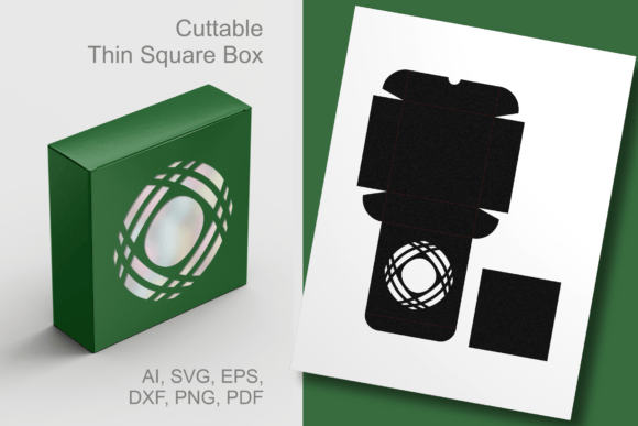 Decorated Round Window Thin Square Box: 3D SVG for Gift Boxes
