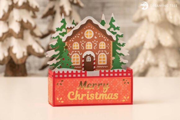 Gingerbread Chalet Box Card SVG: A 3D Christmas Graphic Design Asset