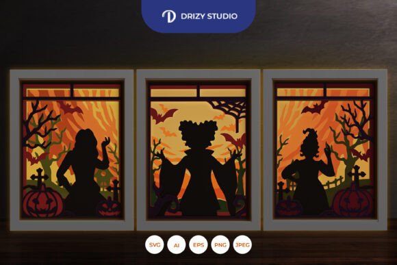 Halloween Three Witches 3D SVG for Shadow Boxes