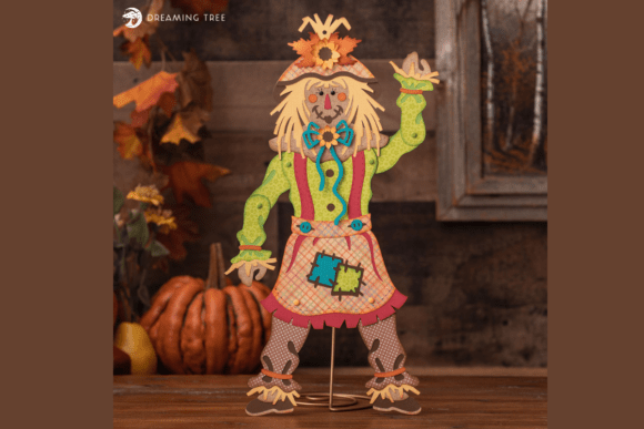 Jointed Mrs. Scarecrow 3D SVG for Fall Content Design