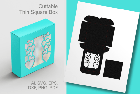 Lots of Hearts Window Thin Square Box – A 3D SVG Shape for Creative Sellers
