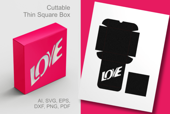 LOVE Window Thin Square Box Template SVG: A 3D Design Asset for Gift Boxes